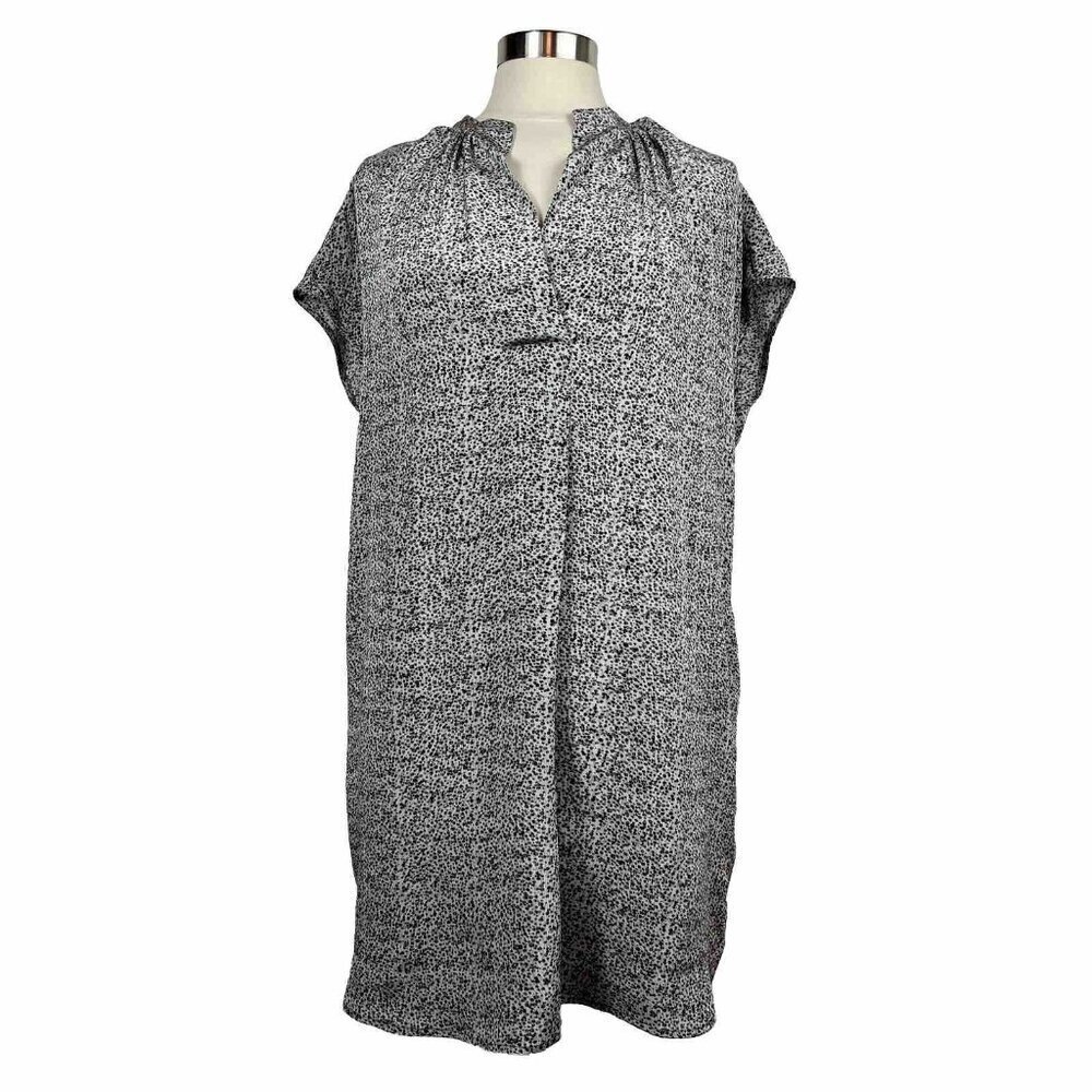 Vince Dress S Womens Gray Speckled Mini Shift Pockets Silk Cap Sleeves V Neck